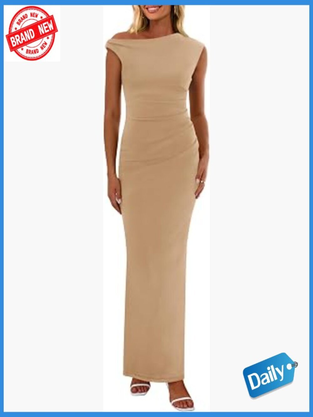 Sleeveless One Shoulder Bodycon Maxi Dress Ruched Back Slit Formal